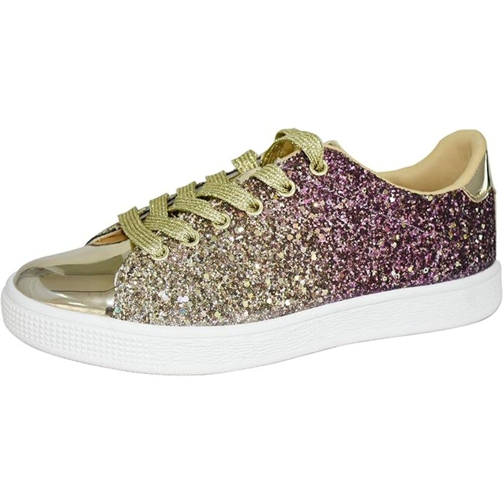 Glitter Sneakers Lace up Fashion Sneakers Sparkly Women Shoes 10 B(M) US Gold